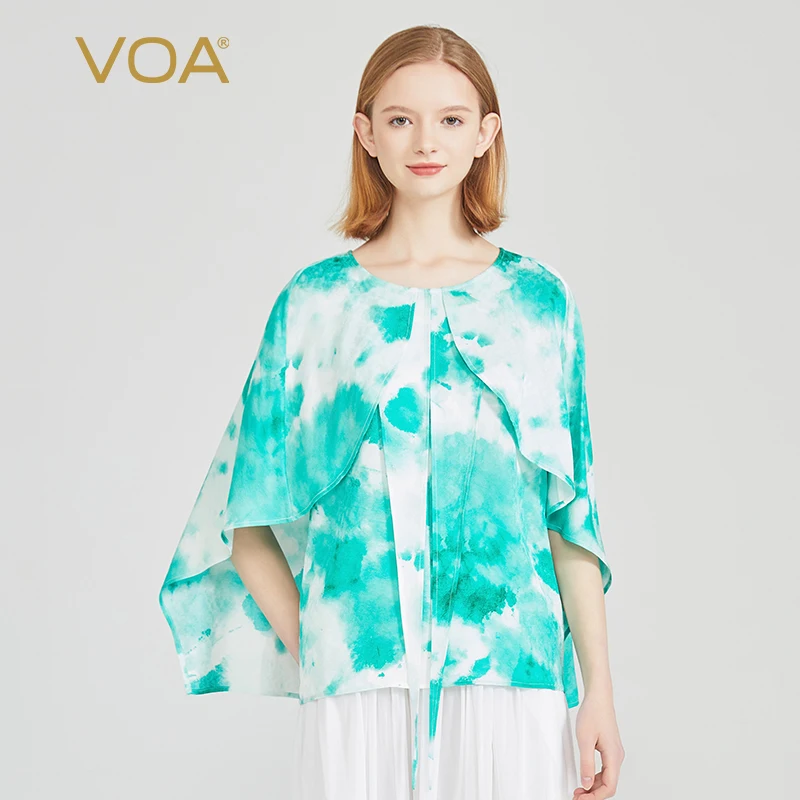 (Fans Exclusive Discount) VOA Green Jacquard Silk O-neck Flying Sleeve Tops Women Straight Barrel Original Design T-shirt BE1550
(Fans Exclusive Discount) VOA Green Jacquard Silk O-neck Flying Sleeve Tops Women Straight Barrel Original Design T-shirt BE1550
