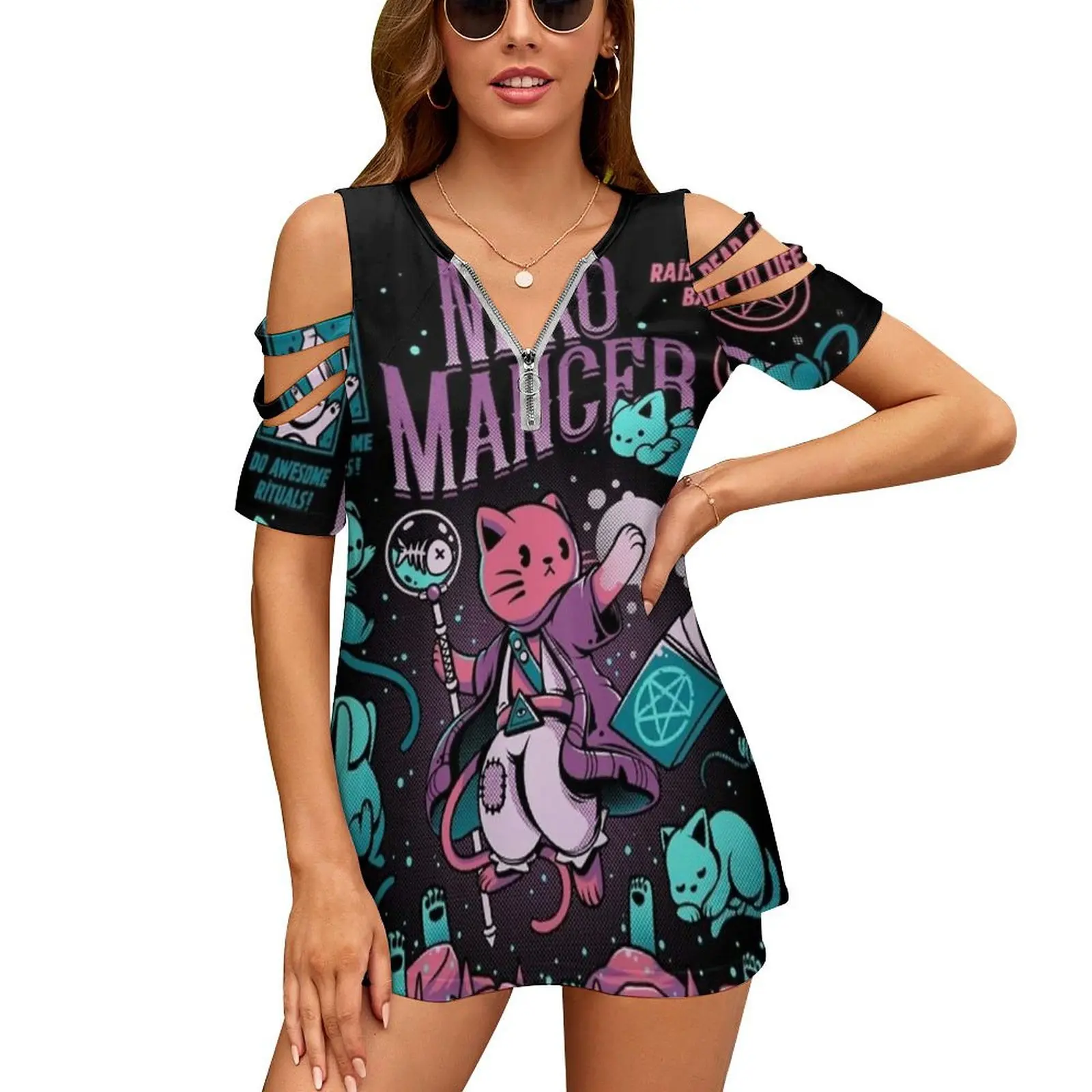 Nekomancer New Fashion Zip Off Shoulder Top Short-Sleeve Women Shirt Cats Kitty Cute Comics Old Dead Spooky Creepy Halloween
Nekomancer New Fashion Zip Off Shoulder Top Short-Sleeve Women Shirt Cats Kitty Cute Comics Old Dead Spooky Creepy Halloween