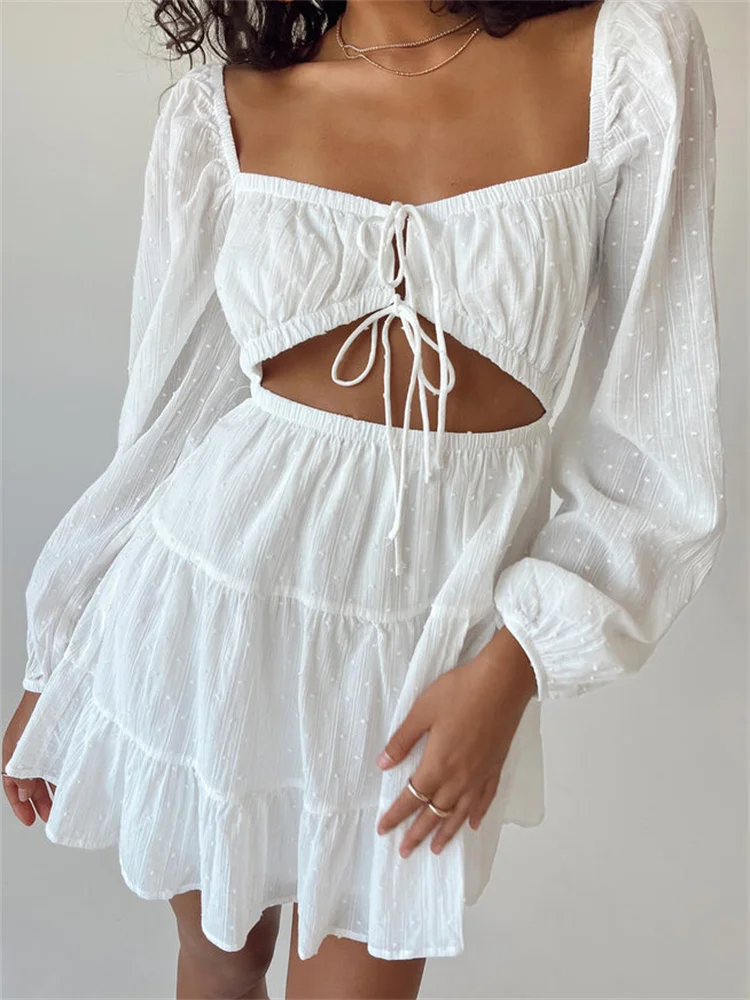 CHRONSTYLE Elegant Women Spring Autumn Hollow Out Mini Dress Solid Square Neck Long Sleeve Lace-Up Dress Beach Holiday Vestidos
CHRONSTYLE Elegant Women Spring Autumn Hollow Out Mini Dress Solid Square Neck Long Sleeve Lace-Up Dress Beach Holiday Vestidos