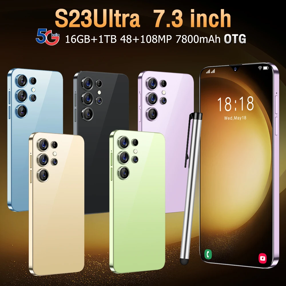 

Мобильный телефон S23 Ultra 7,3 HD экран смартфон оригинальный 16 ГБ + 1 ТБ телефон с двумя Sim-картами Android разблокированный 7800 МП мАч сотовый телефон