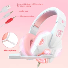 QearFun New Pink Headphones for PC Girls Gaming Headset with Microphone Gamer for PS4 Windows XP/7/8/10 Laptop Phone