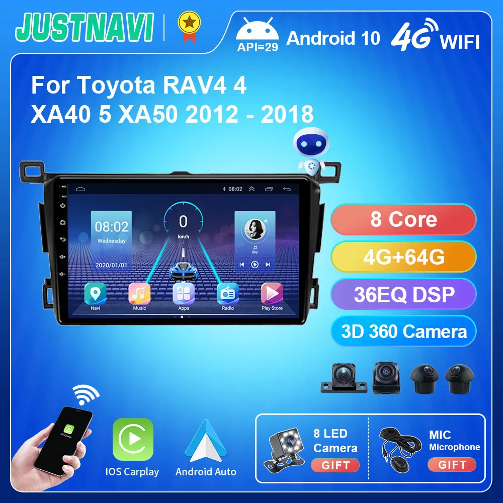 JUSTNAVI Android 10 автомобильный радиоприемник для Toyota RAV4 4 XA40 5 XA50 2012-2018 правосторонний мультимедийный плеер система стерео GPS навигация
JUSTNAVI Android 10 автомобильный радиоприемник для Toyota RAV4 4 XA40 5 XA50 2012-2018 правосторонний мультимедийный плеер система стерео GPS навигация