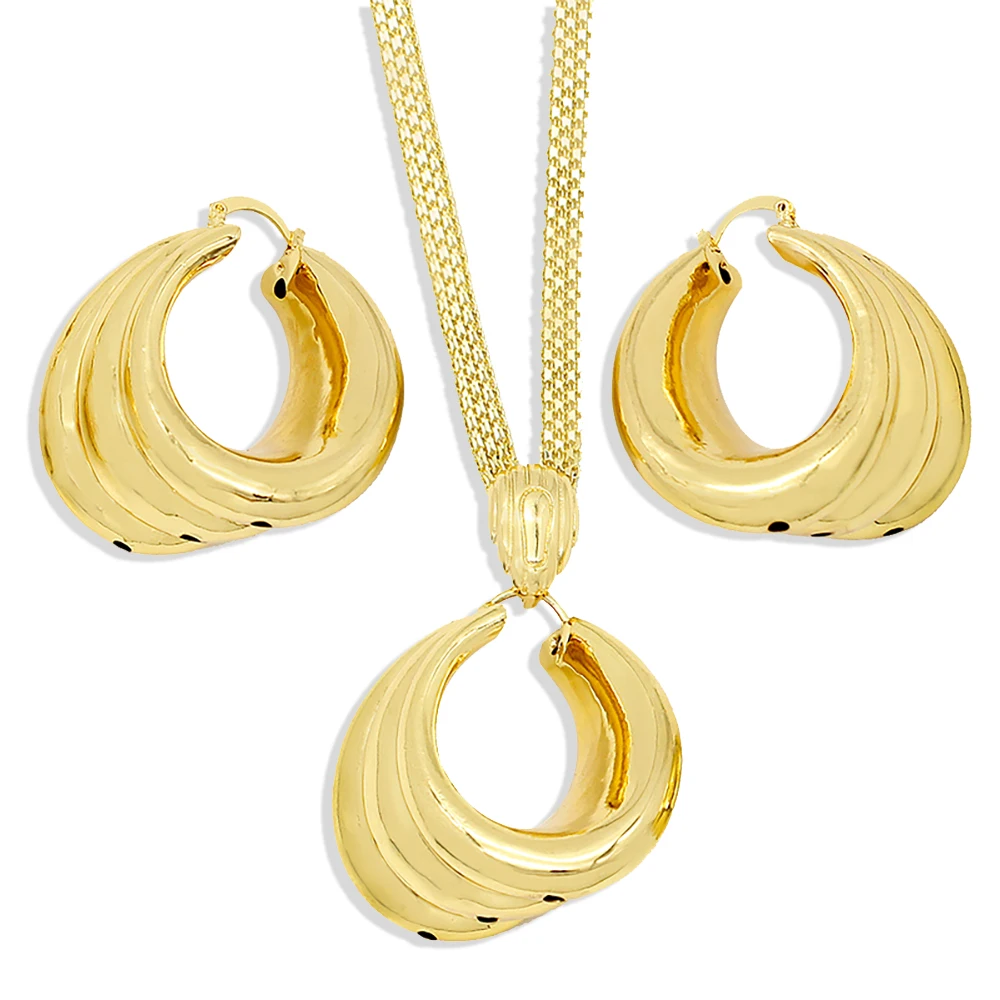 

YTJX Elegant Big Round 24K Gold Plated Earrings Necklace Pendant Jewelry Set 2023 Women Metal Dubai Golden Color Stylish Bijoux