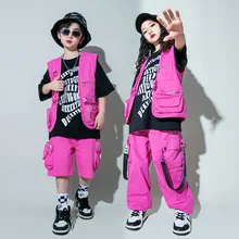 Kid Hip Hop Clothing Rose Sleeveless Jacket Vest Casual Strap Cargo Jogger Pants Shorts for Girl Boy Jazz Dance Costume Clothes