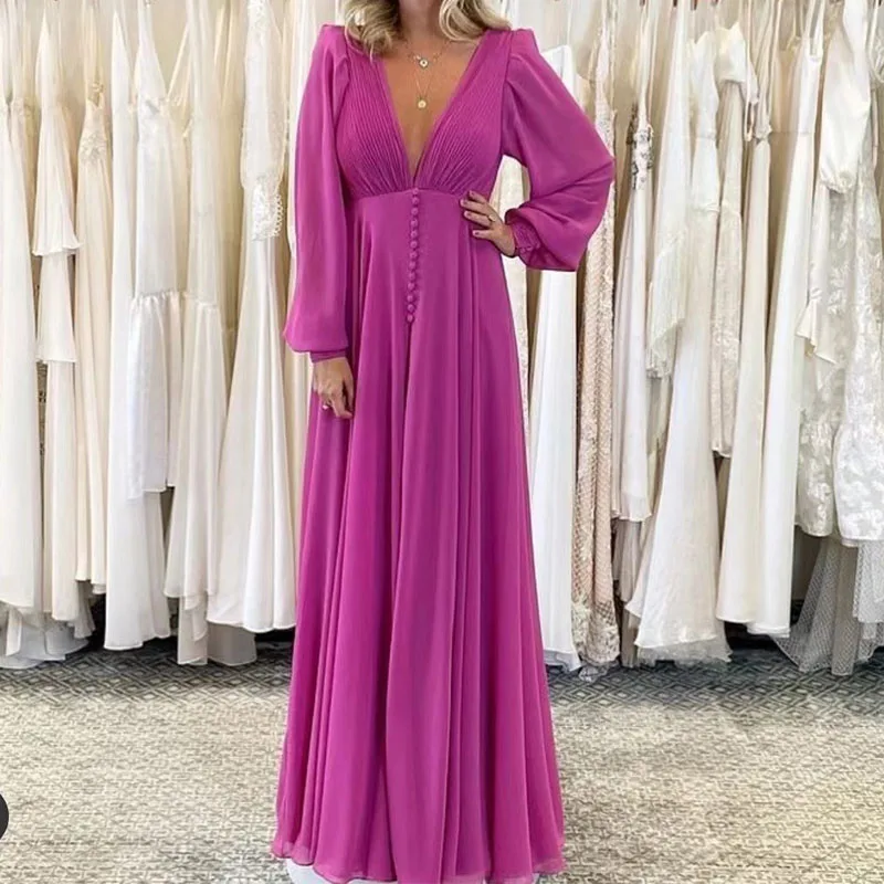 Commute Solid Long Sleeve Draped Party Dress Sexy Deep V-neck Waist Loose Pleated Evening Dress Elegant Women Loose Hem Dress
Commute Solid Long Sleeve Draped Party Dress Sexy Deep V-neck Waist Loose Pleated Evening Dress Elegant Women Loose Hem Dress