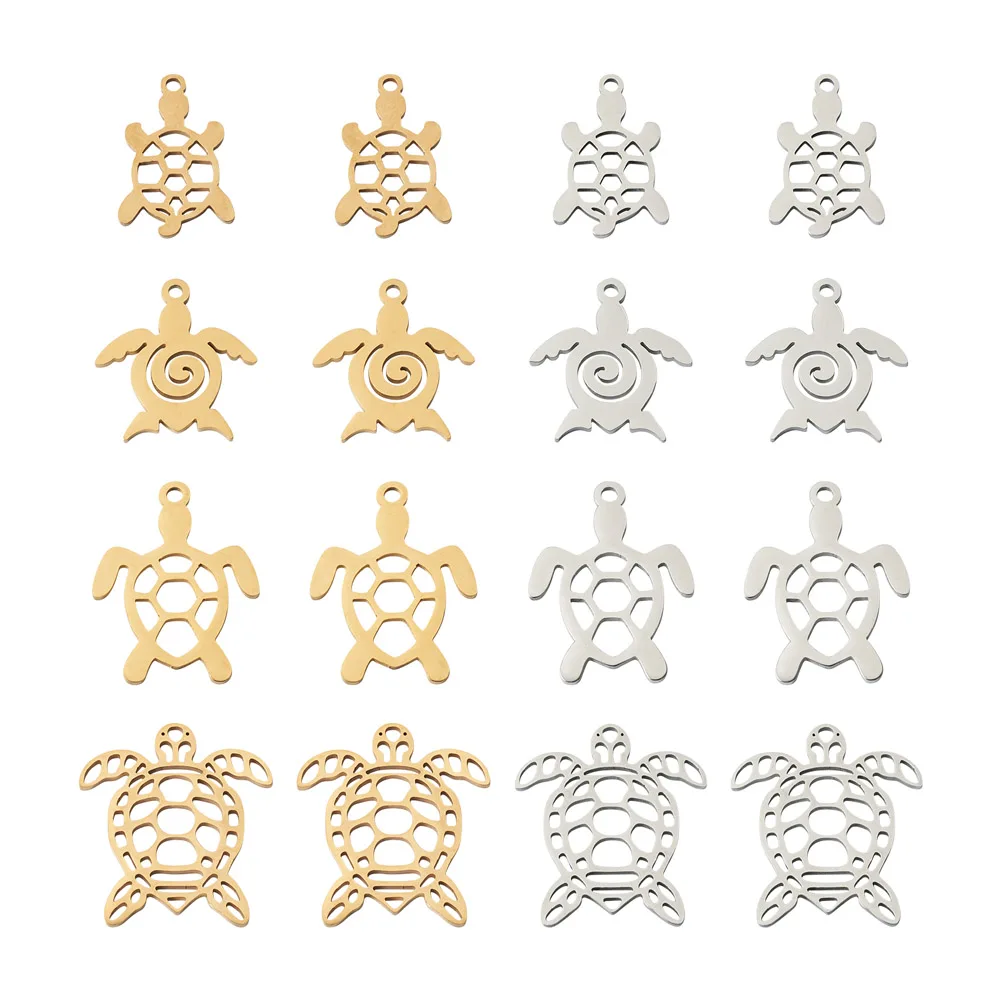 

16Pcs 201 Stainless Steel Sea Turtle Pendants Filigree Joiners Links For DIY Women Jewelry Making Necklace Findings Accessories