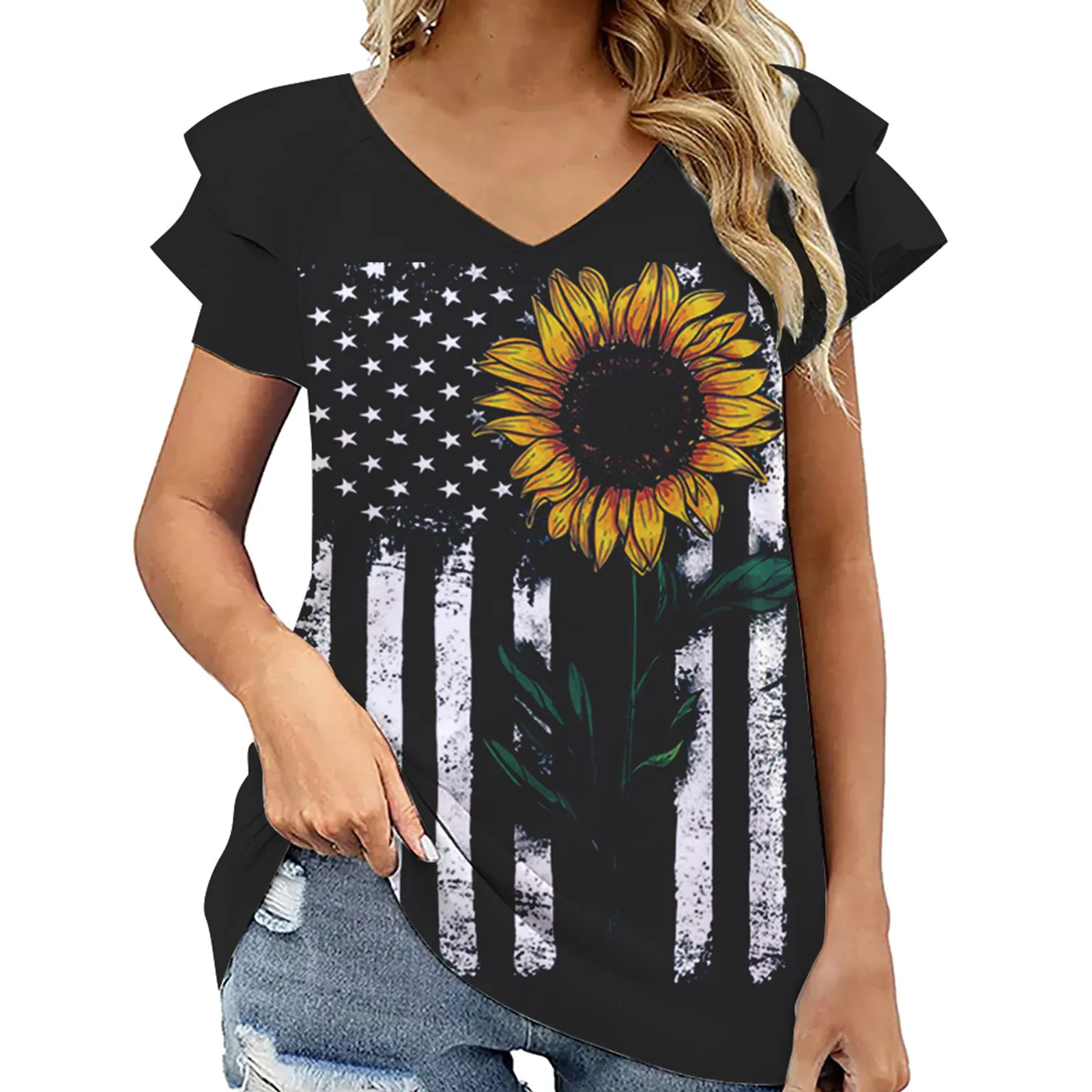 Женская Футболка с рукавами-лепестками, Цветочные Топы, Ранняя женская футболка с V-образным вырезом, Топ
Женская Футболка с рукавами-лепестками, Цветочные Топы, Ранняя женская футболка с V-образным вырезом, Топ