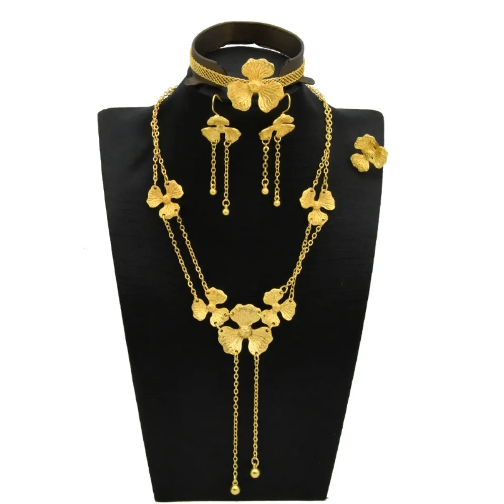Tassel Chain Flower Necklace Sets For Women Trend Gold Plated Dubai Nigeria Bridal Wedding Necklace Bracelet Earrings Ring Set
Tassel Chain Flower Necklace Sets For Women Trend Gold Plated Dubai Nigeria Bridal Wedding Necklace Bracelet Earrings Ring Set