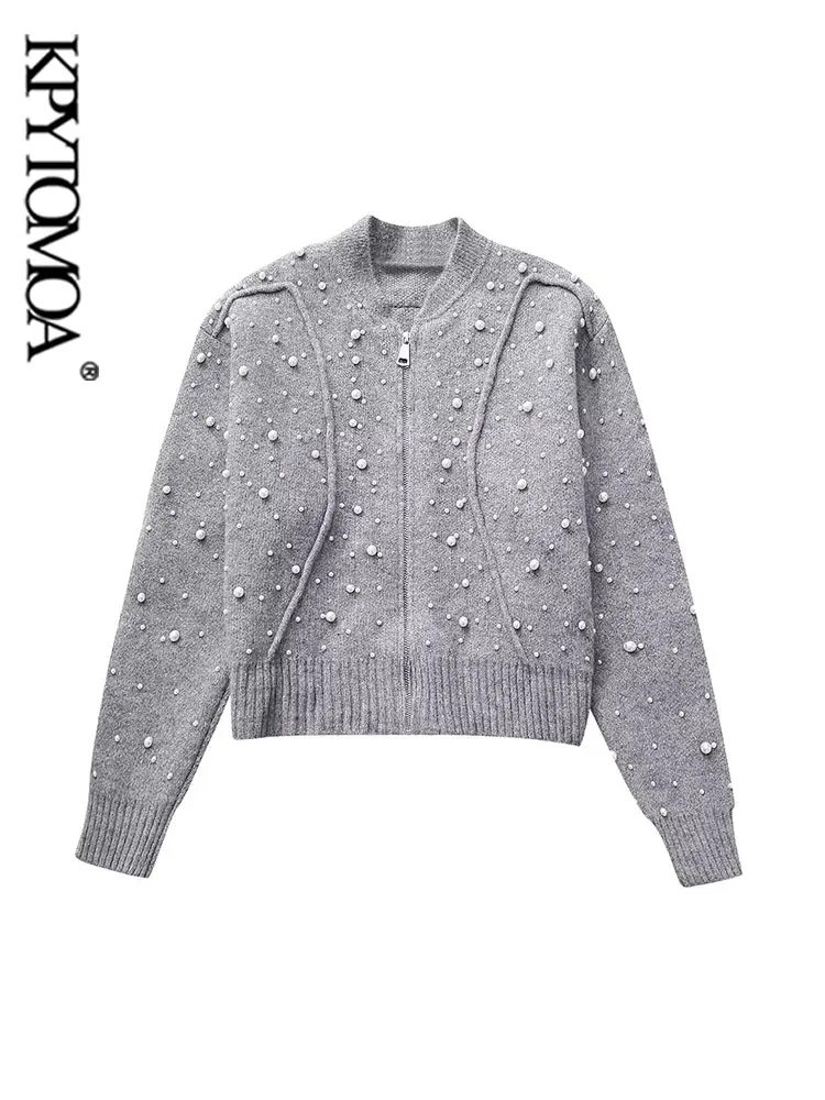 KPYTOMOA Women Fashion With Faux Pearls Knit Bomber Cardigan Sweater Vintage Long Sleeve Front Zipper Female Outerwear Chic Tops
KPYTOMOA Women Fashion With Faux Pearls Knit Bomber Cardigan Sweater Vintage Long Sleeve Front Zipper Female Outerwear Chic Tops
