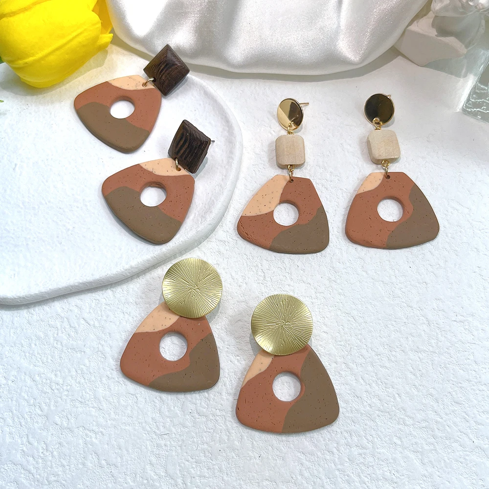 

Geometry Polymer Clay Handmade Earring pendientes verano 2022 trend new fashion Imitation jewelry Women dangle серьги Женскиe