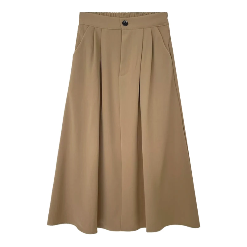 Spring and summer temperament simple solid color elastic high waist pleated suit skirt
Spring and summer temperament simple solid color elastic high waist pleated suit skirt