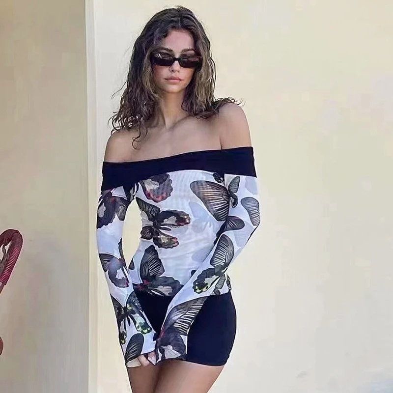 women sexy slash collar butterfly Printed Fungus Edge Breathable Top Slim Long-Sleeved Bottoming Shirt
women sexy slash collar butterfly Printed Fungus Edge Breathable Top Slim Long-Sleeved Bottoming Shirt