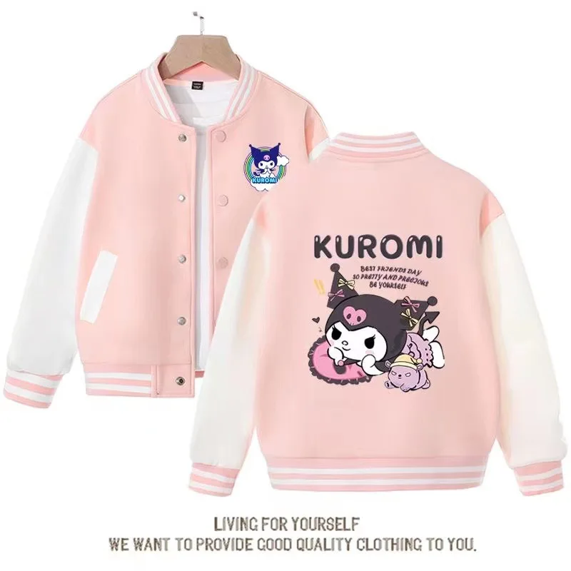 

Демисезонная бейсбольная Униформа Kurome для девочек, детская спортивная одежда Sanrioed с героями мультфильмов, милая и стильная теплая хлопковая куртка Kawaii