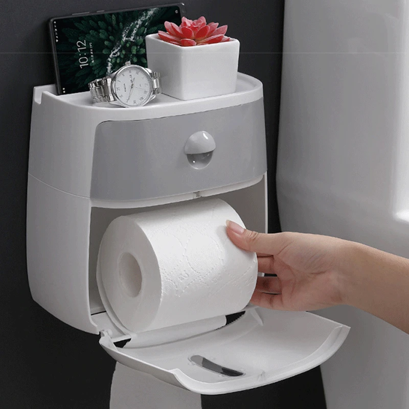 Waterproof Toilet Paper Holder Wall Mounted Storage Box Portable Toilet Roll Holder No Drilling Shelf Home Bathroom Accesories 
Waterproof Toilet Paper Holder Wall Mounted Storage Box Portable Toilet Roll Holder No Drilling Shelf Home Bathroom Accesories