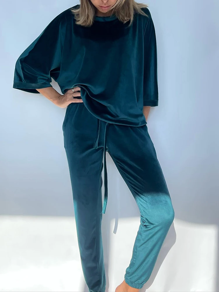 Linad Velvet Women's Nightwear 2 Piece Sets Loose Three Quarter Sleeve O Neck Sleepwear Female Trouser Suits Casual Spring 2023
Linad Velvet Women's Nightwear 2 Piece Sets Loose Three Quarter Sleeve O Neck Sleepwear Female Trouser Suits Casual Spring 2023