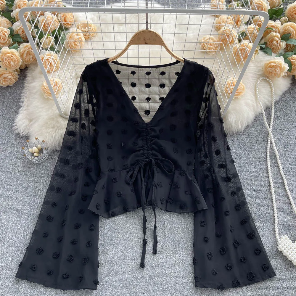 Casual Blouses For Women Flare Long Sleeve V Neck Drawstring Shirts Tops Korean Fashion 3D Crochet Floral Woman Blusas Dropship
Casual Blouses For Women Flare Long Sleeve V Neck Drawstring Shirts Tops Korean Fashion 3D Crochet Floral Woman Blusas Dropship