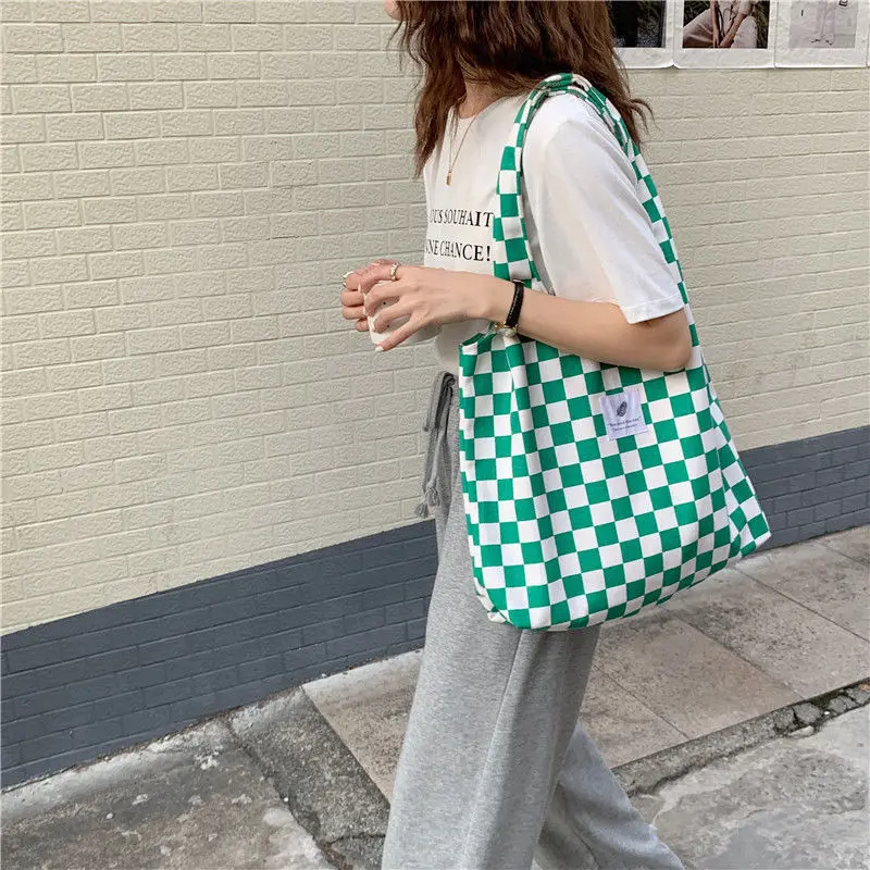 Women Canvas Shoulder Bag Lattice Print Ladies Casual Handbag Tote Bag Large Capacity Cotton Reusable Shopping Beach Bag 2022
Women Canvas Shoulder Bag Lattice Print Ladies Casual Handbag Tote Bag Large Capacity Cotton Reusable Shopping Beach Bag 2022
