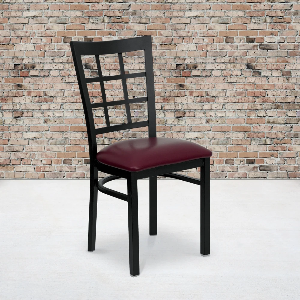 Flash Furniture 2 Pack HERCULES Series Black Window Back Metal Restaurant Chair - Burgundy Vinyl Seat
Flash Furniture 2 Pack HERCULES Series Black Window Back Metal Restaurant Chair - Burgundy Vinyl Seat