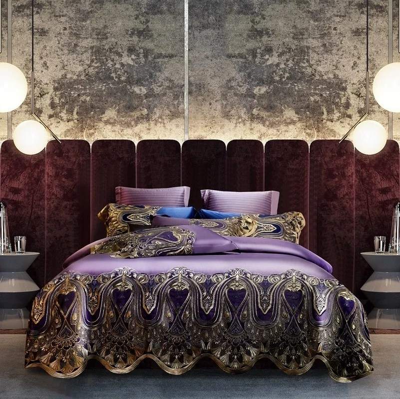Egyptian Cotton Purple Violet Silky Satin Bedding Set Luxury Italy Chic Lace Duvet Cover Bed Sheet Pillowcases Double Queen King
Egyptian Cotton Purple Violet Silky Satin Bedding Set Luxury Italy Chic Lace Duvet Cover Bed Sheet Pillowcases Double Queen King