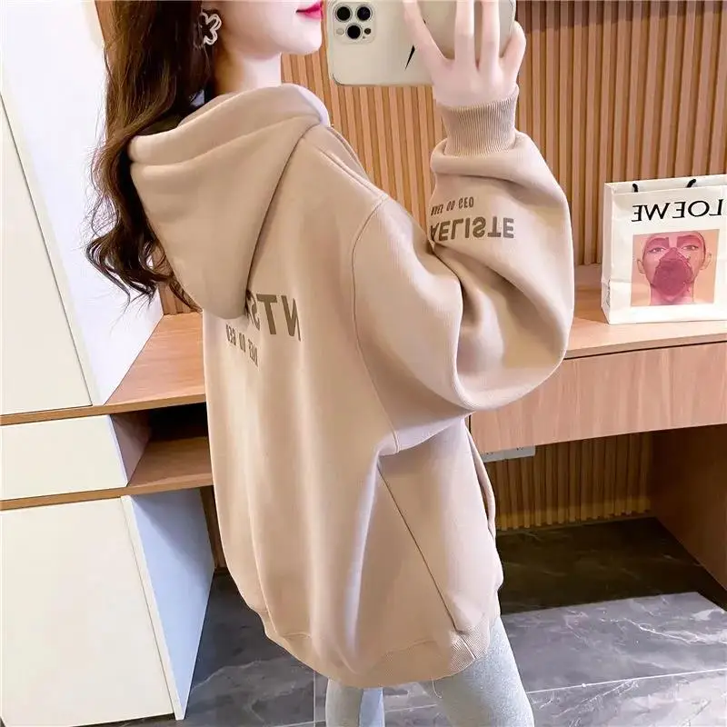 

New in Hoodies Mid Length Sweatshirt for Women 2023 Spring Autumn Loose Graphic Hoodie Oversize Korean Y2k Longsleeve Grunge Top