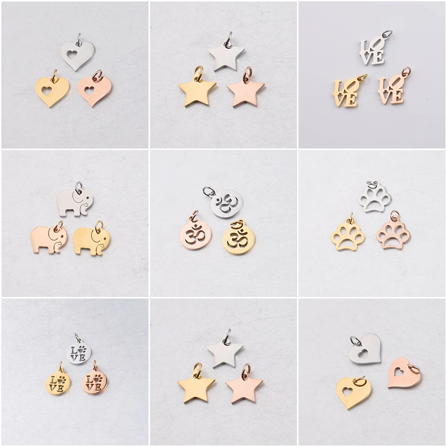 10Pcs Stainless Steel Star Heart Flat Round Dog Paw Pendant Charms with Jump Ring for Necklace Earrings DIY Jewelry Making
10Pcs Stainless Steel Star Heart Flat Round Dog Paw Pendant Charms with Jump Ring for Necklace Earrings DIY Jewelry Making