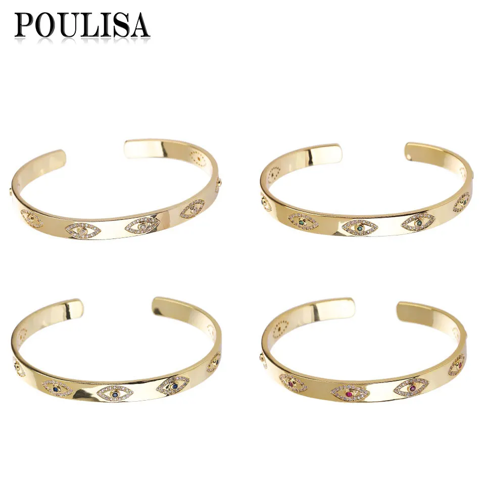 Poulisa Trendy Gold Plated Open Bangles Cubic Zircon Turkey Lucky Eye Cuff Bracelets & Bangles for Women Fashion Gift Adjustable
Poulisa Trendy Gold Plated Open Bangles Cubic Zircon Turkey Lucky Eye Cuff Bracelets & Bangles for Women Fashion Gift Adjustable