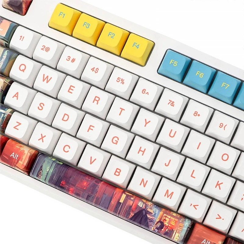 

133 Keys/Set XDA Profile Colorful City People Keycap PBT Dye Sublimation Keycaps for MX Cherry Mechanical Keyboard 45BA