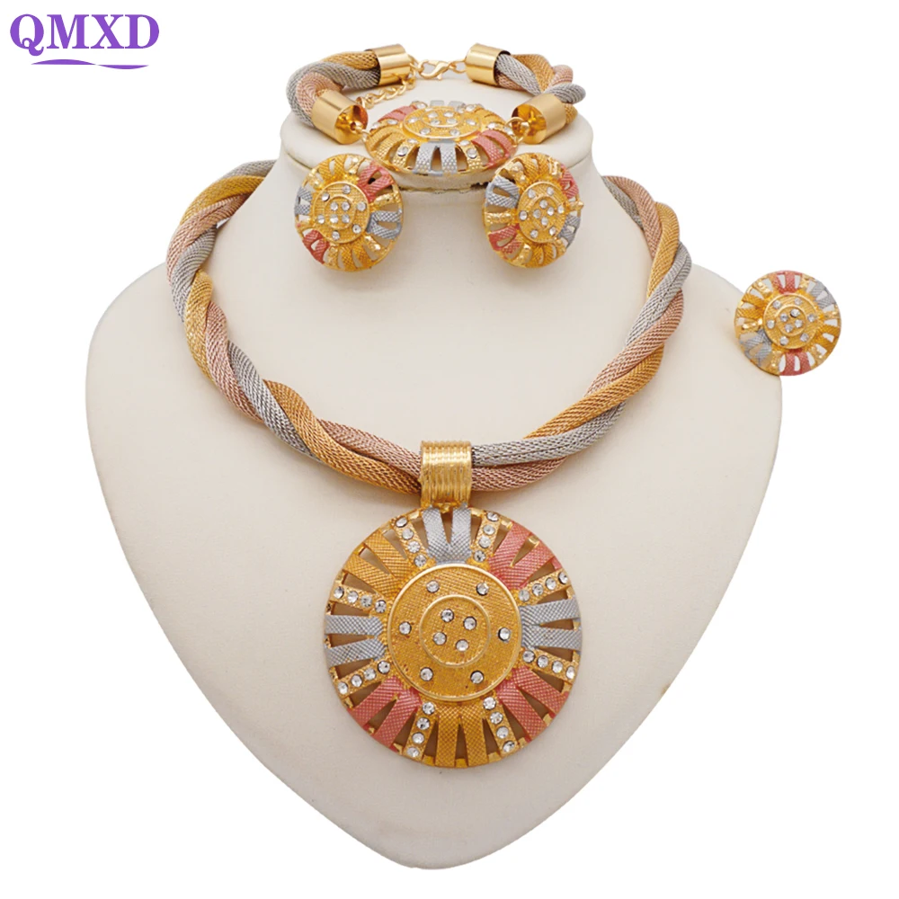 Dubai Gold Color Jewelry Sets Pendant Necklace Sets Earrings Rings Indian Nigerian Wedding Jewelery Set
Dubai Gold Color Jewelry Sets Pendant Necklace Sets Earrings Rings Indian Nigerian Wedding Jewelery Set