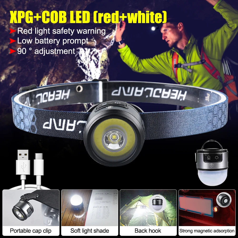 Mini XPG+COB LED Headlamp Red/White Light Headlight Type-C USB Charging Head Lamp Built-in 800mAh Lantern for Fishing Camping
Mini XPG+COB LED Headlamp Red/White Light Headlight Type-C USB Charging Head Lamp Built-in 800mAh Lantern for Fishing Camping