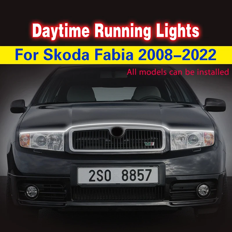 

Светодиодные гибкие дневные ходовые огни DRL, полоса освещения, фара для Skoda Fabia 2008-2022, автомобильные декоративные атмосферные лампы DRL 12 В