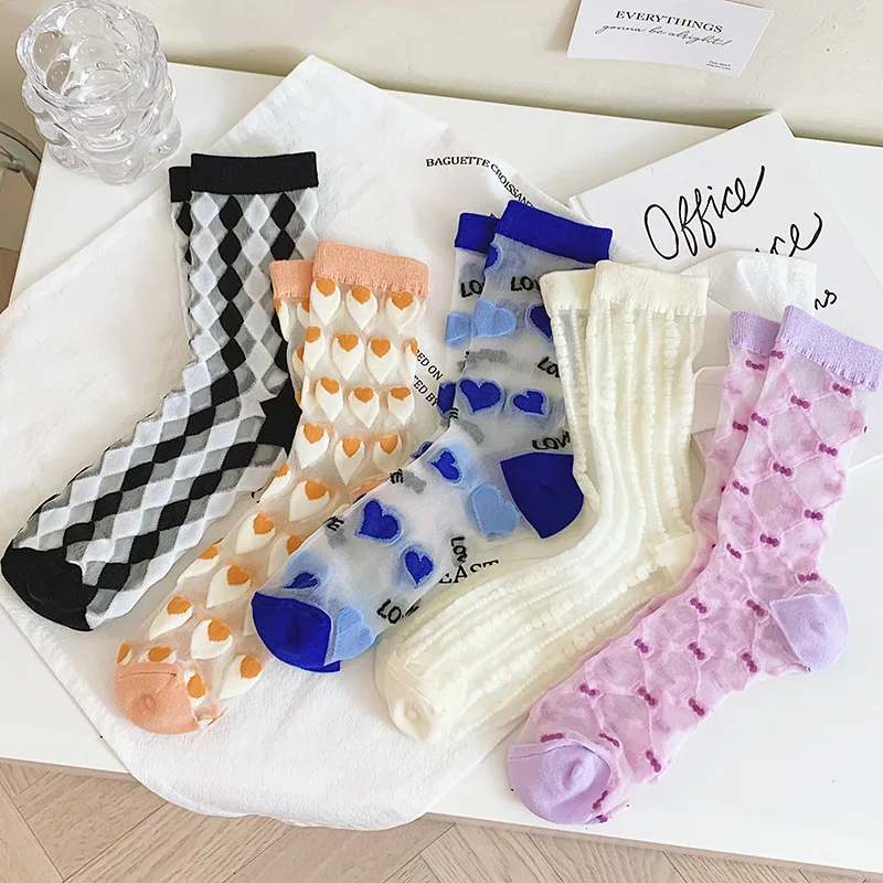 Japanese Korean Summer Woman Socks Heart Print Crystal Silk Socks Women Casual Fashion Striped Transparent Glass Silk Socks
Japanese Korean Summer Woman Socks Heart Print Crystal Silk Socks Women Casual Fashion Striped Transparent Glass Silk Socks