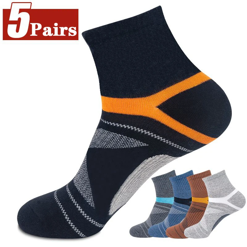 

High Quality 5Pairs / Lot Combed Cotton Men's Socks New Casual Breathable Active Sports Socks Man Stripe Long Sock EU39-45