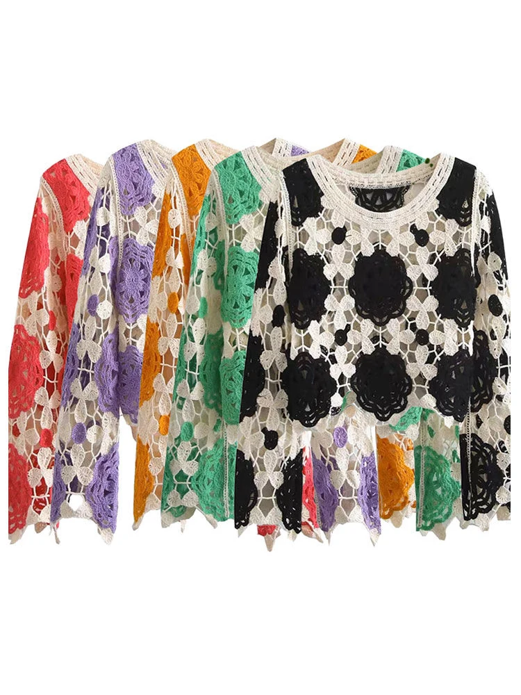Jmprs Fashion Patchwork Floral Women Sweater Hollow Out Casual O Neck Long Sleeve Knitted Crop Tops Knitted Ladies Jumper
Jmprs Fashion Patchwork Floral Women Sweater Hollow Out Casual O Neck Long Sleeve Knitted Crop Tops Knitted Ladies Jumper