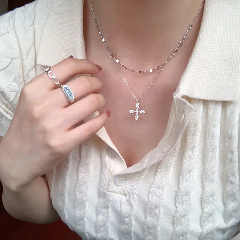 

Женское ожерелье с подвеской-крестом, Ювелирное Украшение в европейском и американском стиле, кольцевая цепочка на годовщину