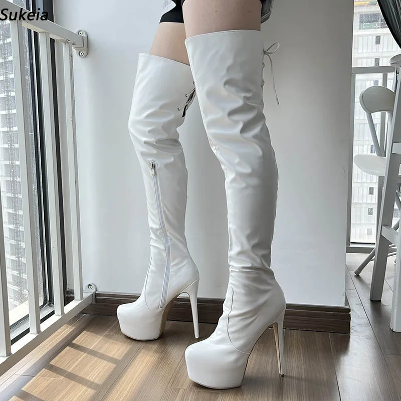 Новинка, женские зимние сапоги Sukeia выше колена на скрытой платформе, на шпильке, с круглым носком, элегантная белая женская обувь, размеры 5-20
Новинка, женские зимние сапоги Sukeia выше колена на скрытой платформе, на шпильке, с круглым носком, элегантная белая женская обувь, размеры 5-20