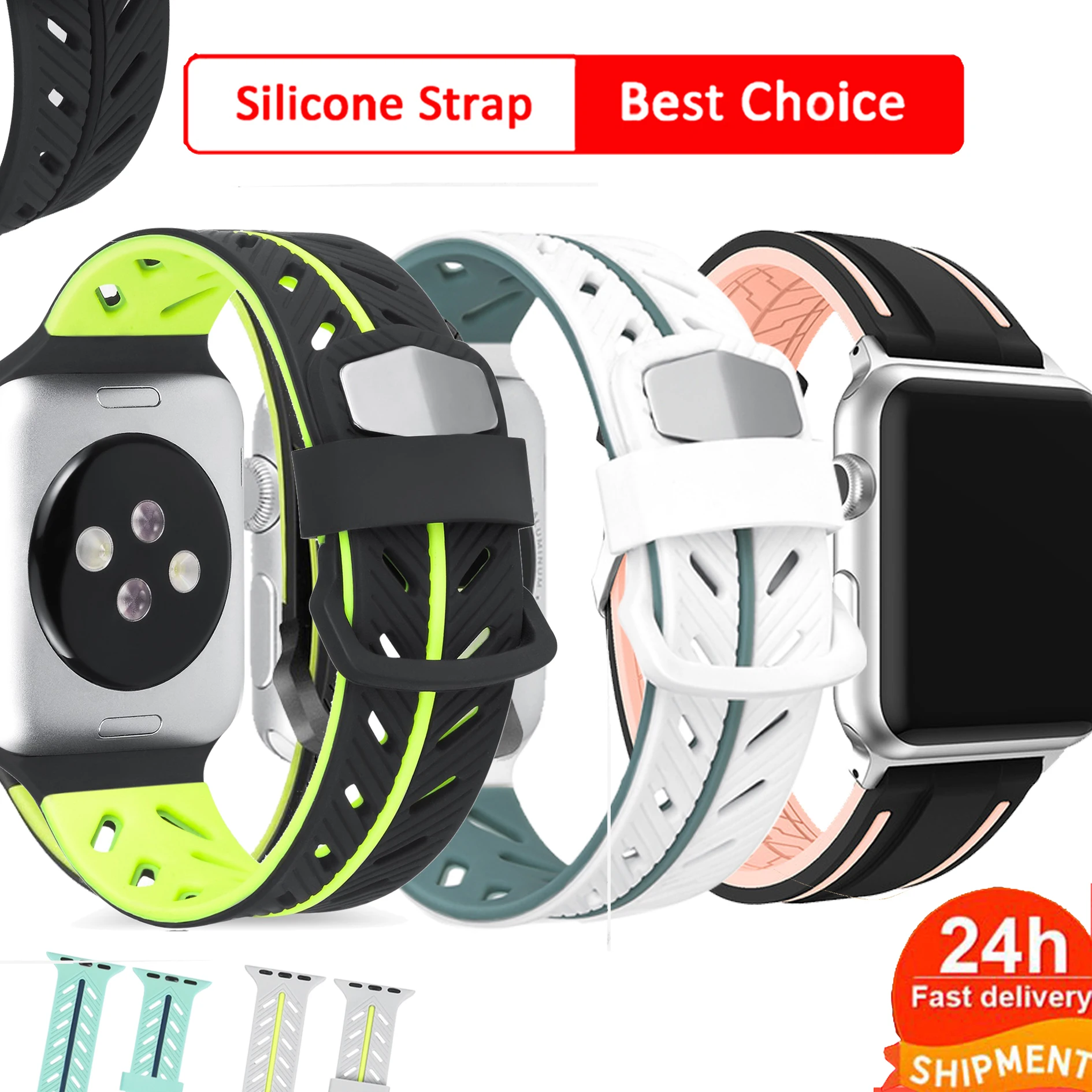 Ремешок силиконовый для Apple Watch Band 44 мм 40 42 38 спортивный резиновый сменный Браслет