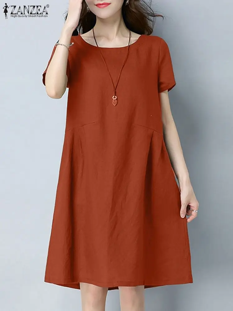 Винтажный летний женский Однотонный сарафан ZANZEA до колена, хлопковое платье оверсайз, модное повседневное свободное платье с круглым вырезом и коротким рукавом
Винтажный летний женский Однотонный сарафан ZANZEA до колена, хлопковое платье оверсайз, модное повседневное свободное платье с круглым вырезом и коротким рукавом