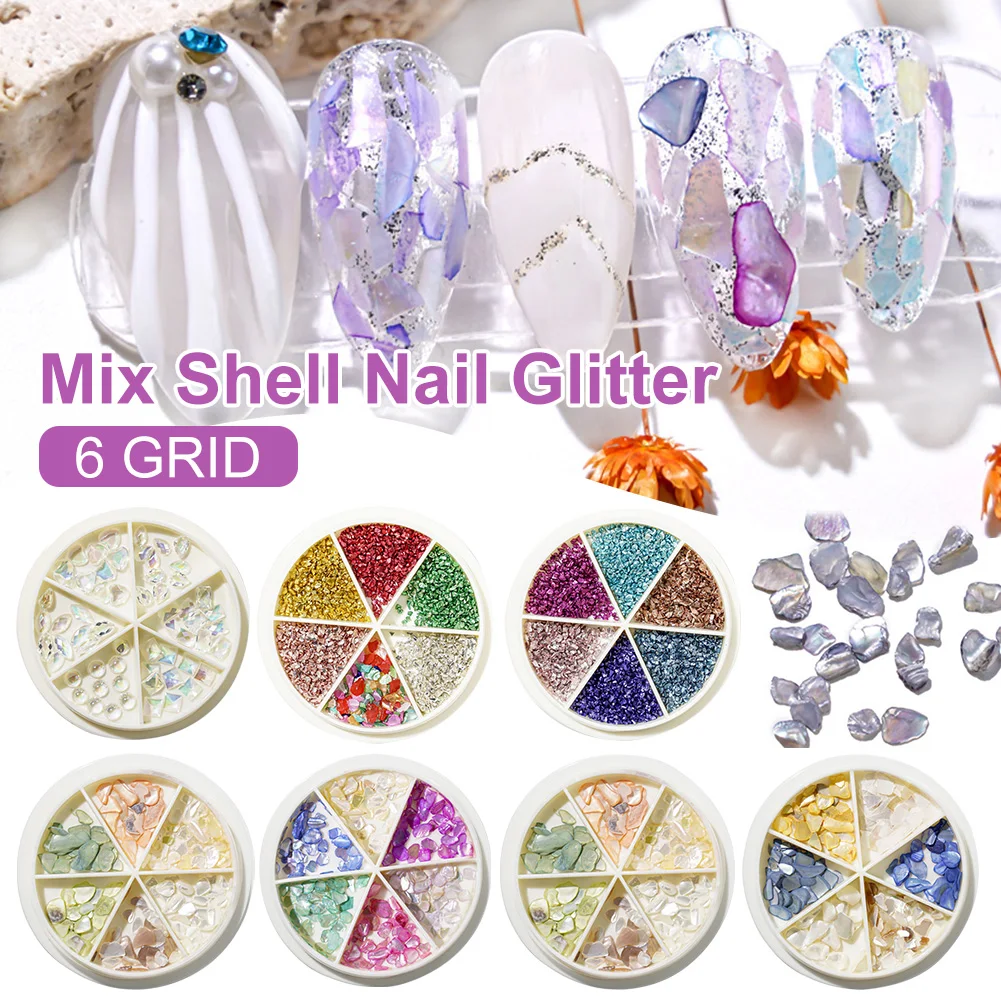 6 Grid Mix Shell Nail Glitter Multicolor Irregular 3D Broken Shell Stones Flakes Nail Art Decoration Manicure Supplies
6 Grid Mix Shell Nail Glitter Multicolor Irregular 3D Broken Shell Stones Flakes Nail Art Decoration Manicure Supplies