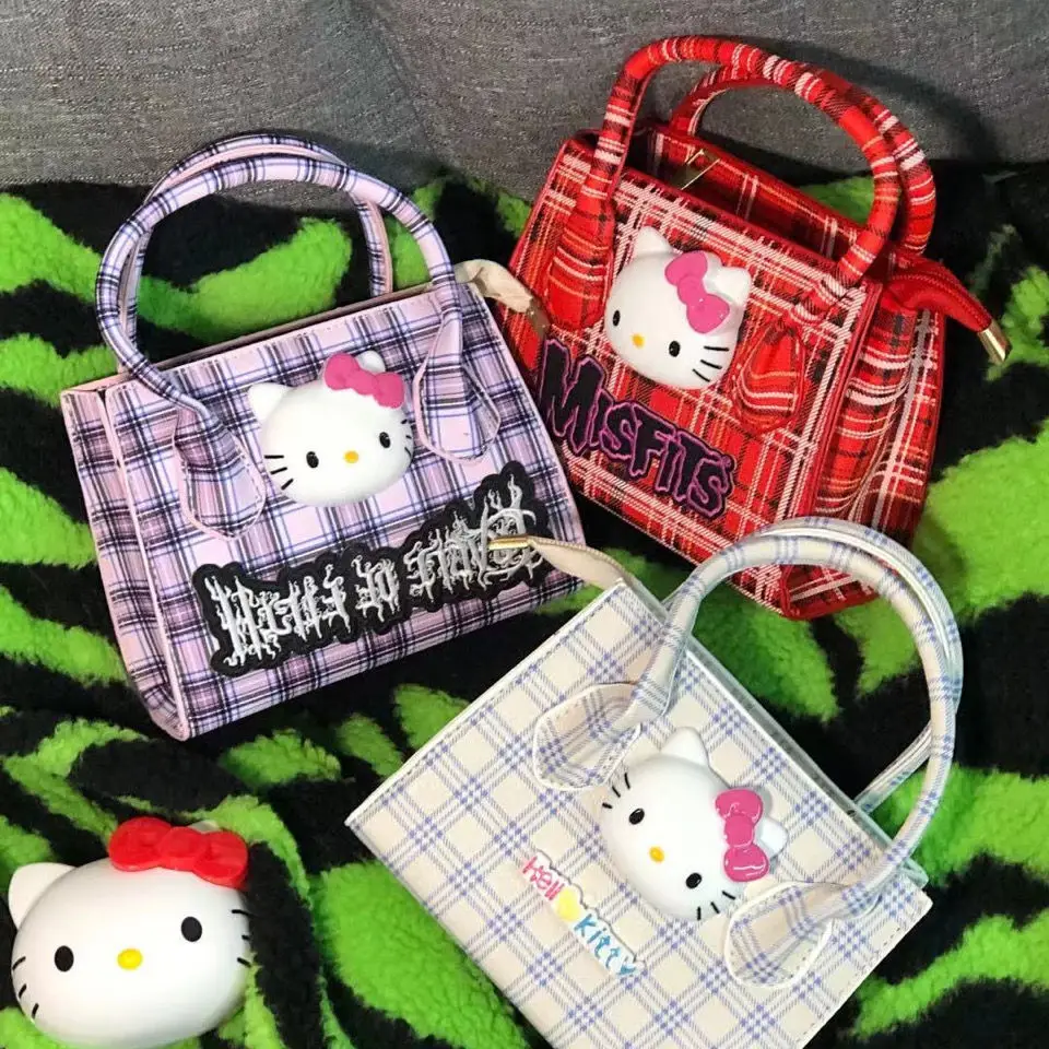 

Women's Bag Hello Kitty Bag Hot Girl Cat Check Pattren All-Match Crossbody Bag Handbags Purses and Handbags