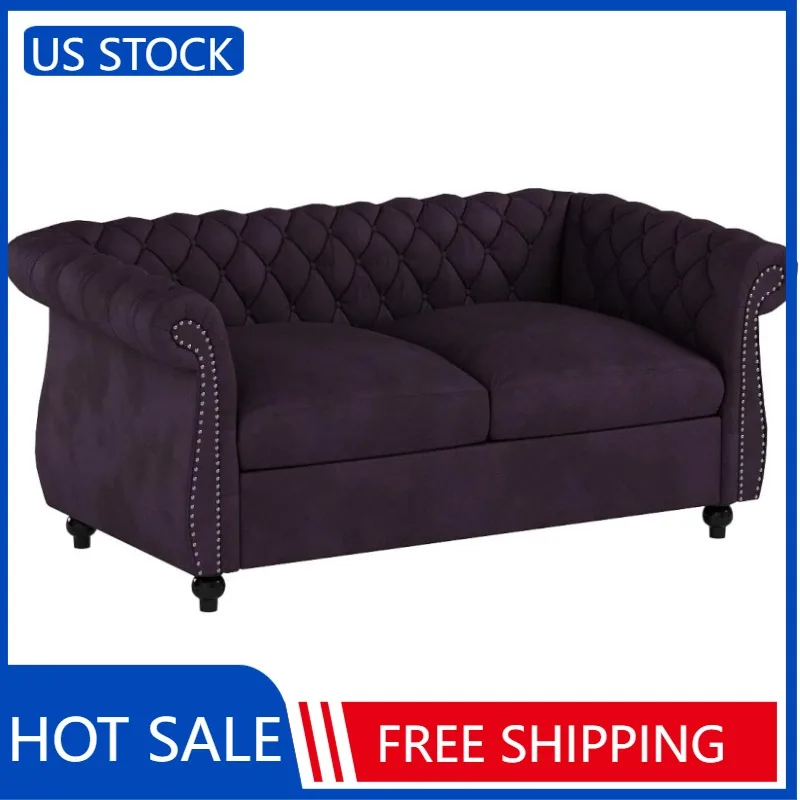 

Christopher Knight Home Karen Traditional Chesterfield Loveseat Sofa, BlackBerry and Dark Brown, 61.75 x 33.75 x 27.75