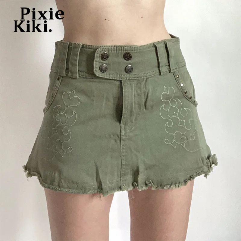 PixieKiki Y2k Low Waist Embroidered Denim Skirt Army Green Retro Wide Belted Pockets Mini Cargo Skirts Streetwear Women P77-EZ30
PixieKiki Y2k Low Waist Embroidered Denim Skirt Army Green Retro Wide Belted Pockets Mini Cargo Skirts Streetwear Women P77-EZ30