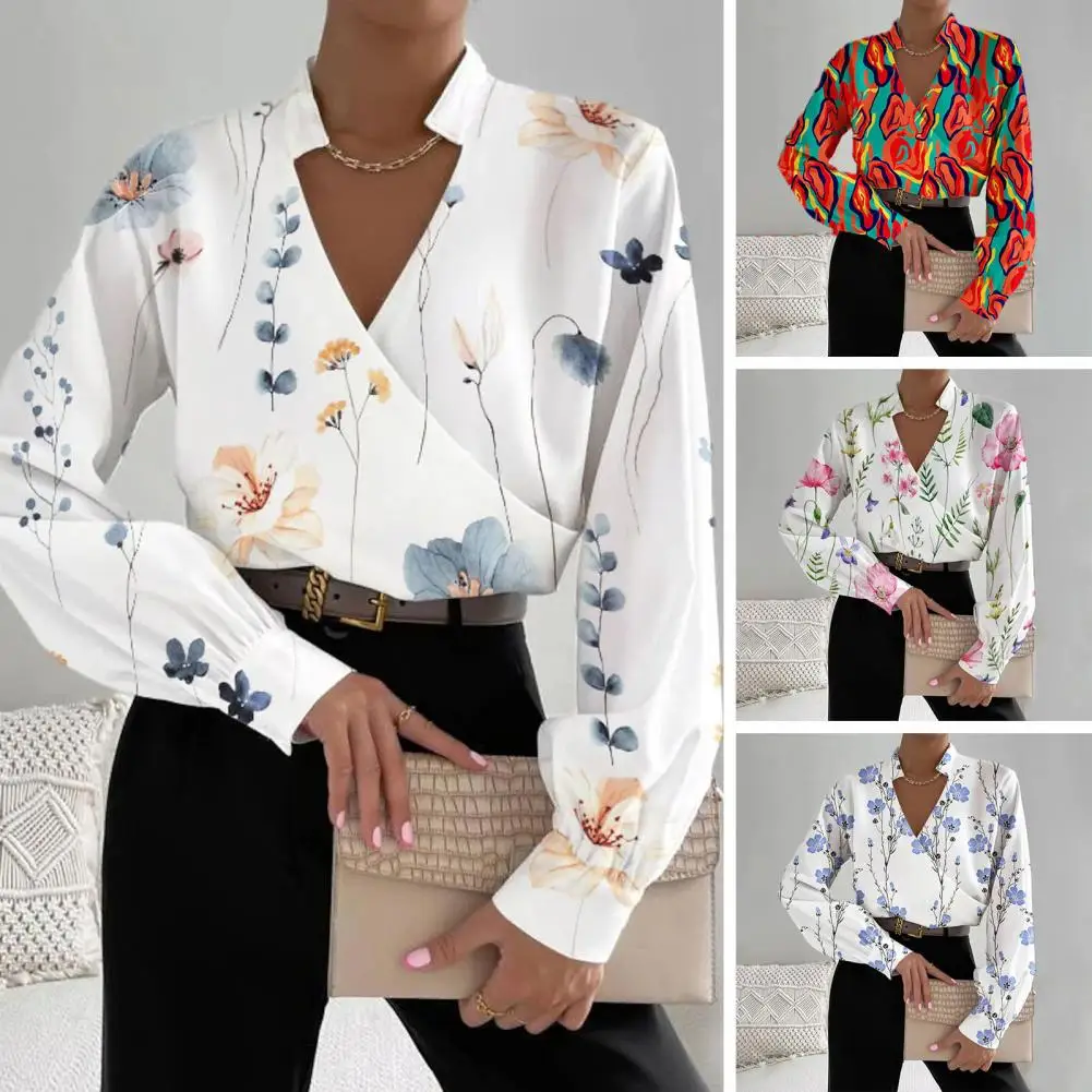 Breathable Women Top Chic Floral Geometric Print Blouses for Women Stylish Office Lady Tops with Stand Collar V-neck for Autumn
Breathable Women Top Chic Floral Geometric Print Blouses for Women Stylish Office Lady Tops with Stand Collar V-neck for Autumn