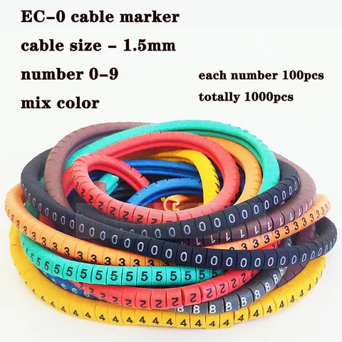 Маркер для кабеля, ярлык для провода, Φ 1000 шт., отметка номера от 0 до 9, управление кабелем, цветная изоляция проводов, органайзер для проводов из ПВХ