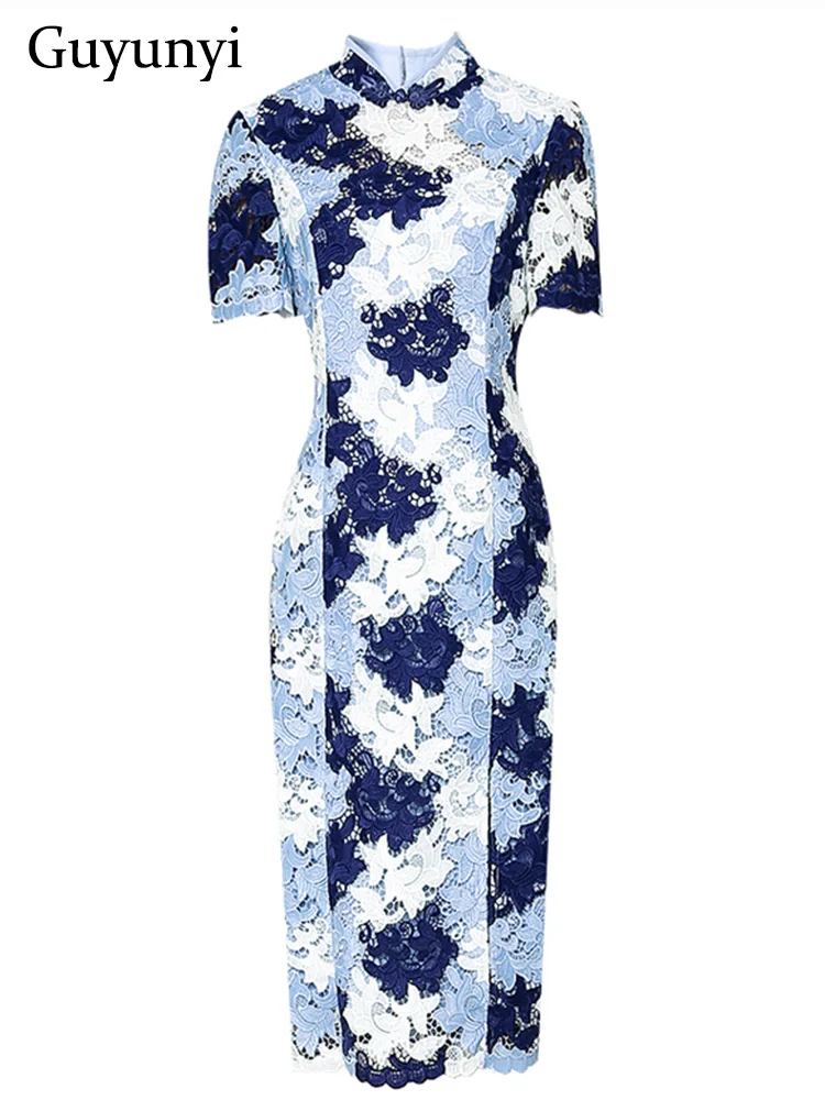 Sheath Vintage Dress Lace Floral Standing Neck Plate Buckle Short Sleeve Front Hem One Side Split Elegant Party Dress Women
Sheath Vintage Dress Lace Floral Standing Neck Plate Buckle Short Sleeve Front Hem One Side Split Elegant Party Dress Women