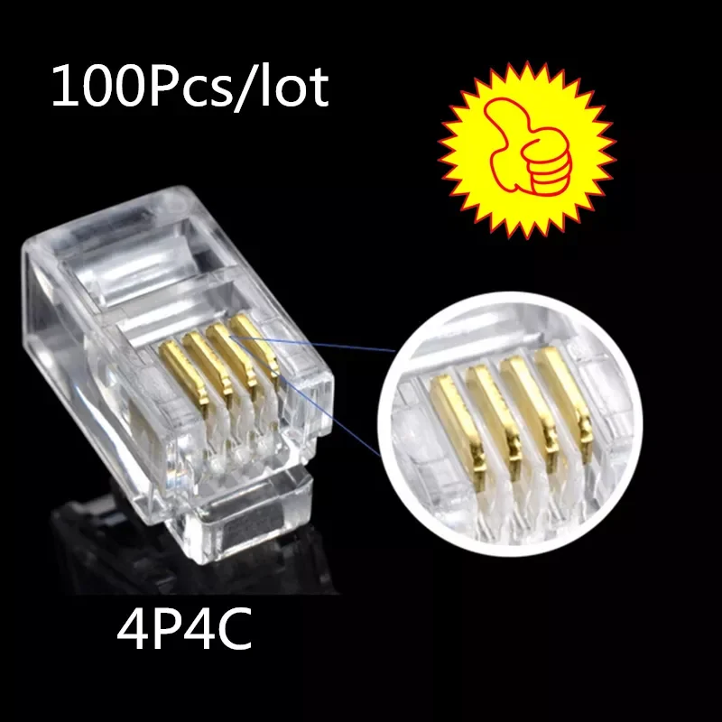 NEW 100Pcs/lot RJ11 4P4C New Crystal Head Modular Plug Gold Plated Network Connector Wholesale
NEW 100Pcs/lot RJ11 4P4C New Crystal Head Modular Plug Gold Plated Network Connector Wholesale