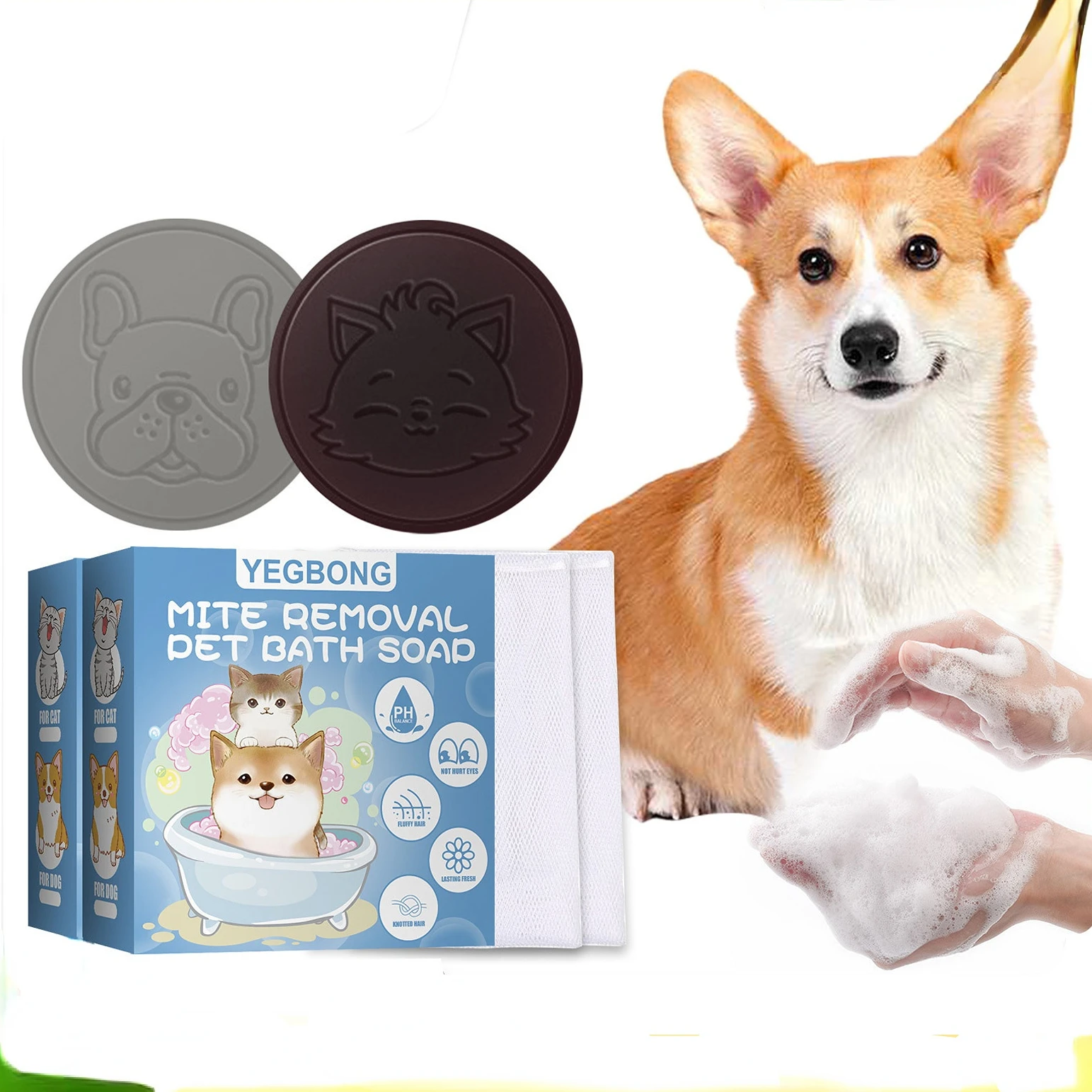 Pet Anti-Mite Bath Soap for Dogs and Cats, Antibacterial and Deodorizing Cleaning Bathing Supplies.
Pet Anti-Mite Bath Soap for Dogs and Cats, Antibacterial and Deodorizing Cleaning Bathing Supplies.