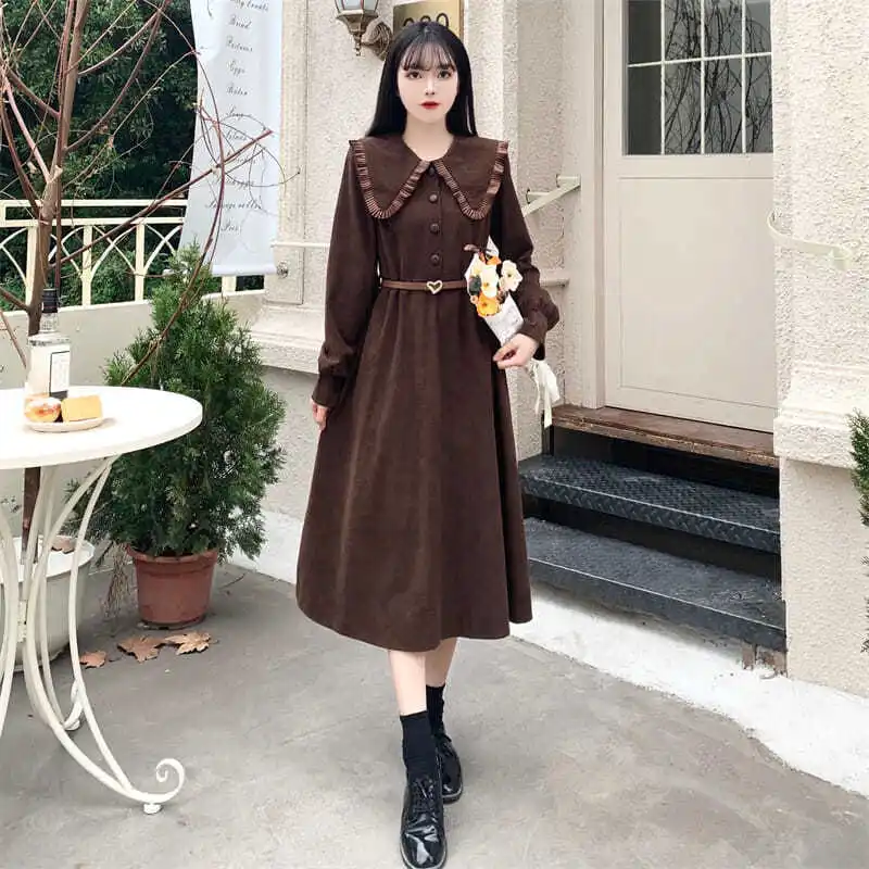 2023 Elegant Large Size Dress Women Spring Autumn Doll collar Long Sleeve Waist A-line Dresses Feminine Corduroy Dress AC829
2023 Elegant Large Size Dress Women Spring Autumn Doll collar Long Sleeve Waist A-line Dresses Feminine Corduroy Dress AC829