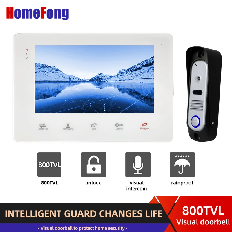

HomeFong 7 Inch Video Intercom with Motion Detect Recorder System IP65 Rainproof 800TVL Doorbell Video Door Phone