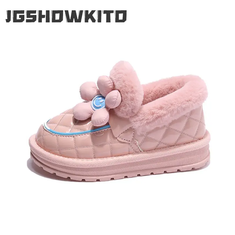 

Children's Snow Boots 2022 Winter New Baby Girls Cotton Moccasin Shoes Soft Soles Anti-skid Plush Waterproof Princess Korean PU