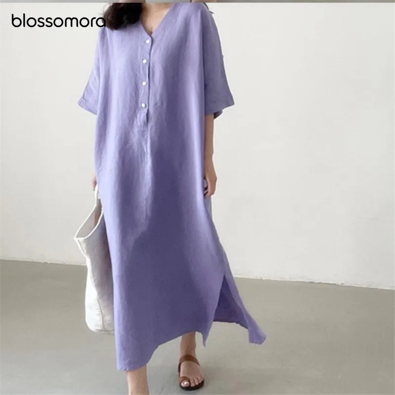 Blossomora Cotton Linen Solid Color Button Loose Vintage Long Dress Causal V-neck Short Sleeve Summer Vestidos for Women 2022
Blossomora Cotton Linen Solid Color Button Loose Vintage Long Dress Causal V-neck Short Sleeve Summer Vestidos for Women 2022